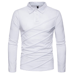 Men'S Stitching Long-Sleeved Plus Size Lapel POLO Shirt