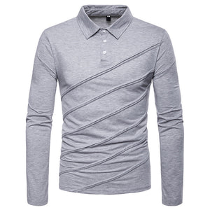 Men'S Stitching Long-Sleeved Plus Size Lapel POLO Shirt