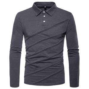 Men'S Stitching Long-Sleeved Plus Size Lapel POLO Shirt