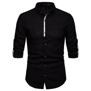 Men'S Business Casual Linen Long Sleeve Shirt