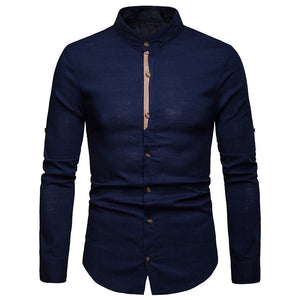 Men'S Business Casual Linen Long Sleeve Shirt