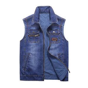 Men'S Outdoor Casual Fashion Denim Lapel Waistcoat