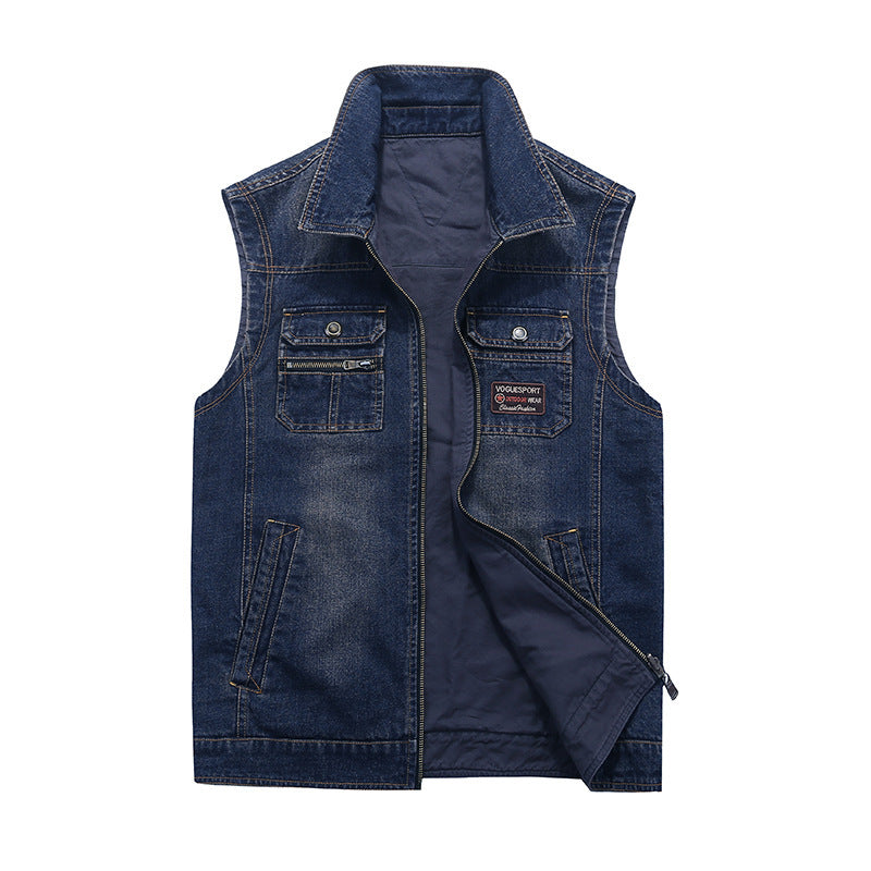 Men'S Outdoor Casual Fashion Denim Lapel Waistcoat