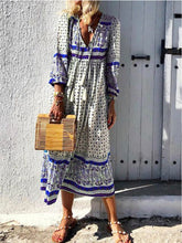 Load image into Gallery viewer, Women Bohemian V-Neck Long Sleeve Polka Dot Print Midi Dress