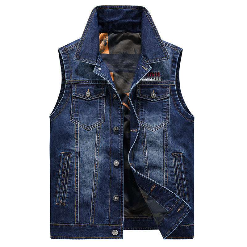 Men'S Casual Zipper Two-Sided Denim Waistcoat Vest