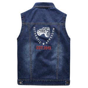 Men'S Casual Zipper Two-Sided Denim Waistcoat Vest