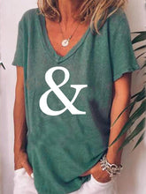 Load image into Gallery viewer, Letter Print Casual Loose T-shirt V-neck Short Sleeve Top