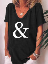 Load image into Gallery viewer, Letter Print Casual Loose T-shirt V-neck Short Sleeve Top