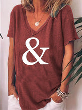 Load image into Gallery viewer, Letter Print Casual Loose T-shirt V-neck Short Sleeve Top