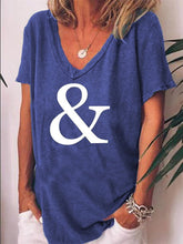 Load image into Gallery viewer, Letter Print Casual Loose T-shirt V-neck Short Sleeve Top