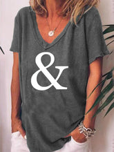 Load image into Gallery viewer, Letter Print Casual Loose T-shirt V-neck Short Sleeve Top