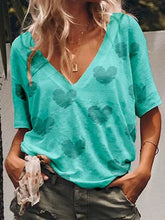 Load image into Gallery viewer, Casual V-neck Love Print T-shirt Short Sleeve Top