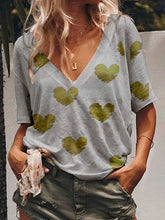 Load image into Gallery viewer, Casual V-neck Love Print T-shirt Short Sleeve Top