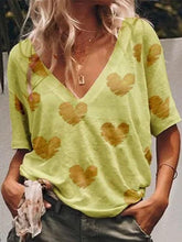 Load image into Gallery viewer, Casual V-neck Love Print T-shirt Short Sleeve Top
