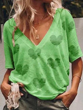 Load image into Gallery viewer, Casual V-neck Love Print T-shirt Short Sleeve Top