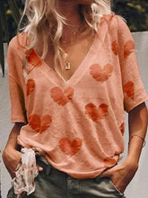 Load image into Gallery viewer, Casual V-neck Love Print T-shirt Short Sleeve Top