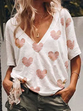 Load image into Gallery viewer, Casual V-neck Love Print T-shirt Short Sleeve Top