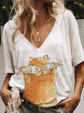 Load image into Gallery viewer, Loose Pullover V-neck Printed Casual Short-sleeved Top