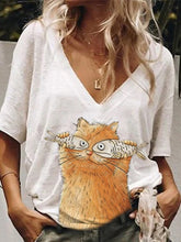 Load image into Gallery viewer, Loose Pullover V-neck Printed Casual Short-sleeved Top