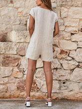 Load image into Gallery viewer, Solid Color Short-sleeved Single-breasted Pocket Jumpsuit