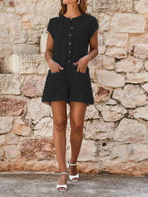 Load image into Gallery viewer, Solid Color Short-sleeved Single-breasted Pocket Jumpsuit
