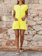 Load image into Gallery viewer, Solid Color Short-sleeved Single-breasted Pocket Jumpsuit