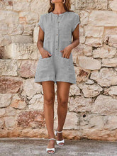 Load image into Gallery viewer, Solid Color Short-sleeved Single-breasted Pocket Jumpsuit