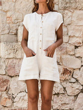 Load image into Gallery viewer, Solid Color Short-sleeved Single-breasted Pocket Jumpsuit