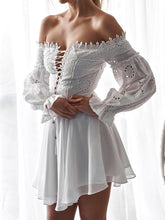 Load image into Gallery viewer, Fashion Lace One-shoulder Drawstring Long Sleeve Dress