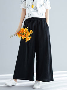 Hérmorcy Women Loose Retro Elastic Waist Wide-leg Casual Pant