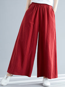 Hérmorcy Women Loose Retro Elastic Waist Wide-leg Casual Pant