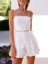 Load image into Gallery viewer, Pure Color Cotton Linen Embroidery Lace-up Jumpsuit