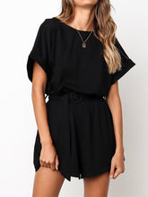Load image into Gallery viewer, Spring Summer Round Neck Short-sleeved Casual Lace-up Jumpsuit
