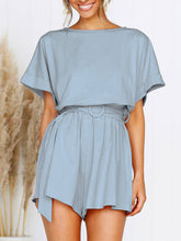 Load image into Gallery viewer, Spring Summer Round Neck Short-sleeved Casual Lace-up Jumpsuit