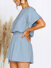 Load image into Gallery viewer, Spring Summer Round Neck Short-sleeved Casual Lace-up Jumpsuit