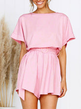 Load image into Gallery viewer, Spring Summer Round Neck Short-sleeved Casual Lace-up Jumpsuit