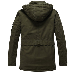 Men'S Washed And Velvet Thickened Warm Mid-Length Hooded Coat