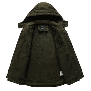 Men'S Washed And Velvet Thickened Warm Mid-Length Hooded Coat