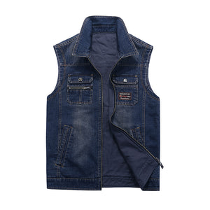 Men'S Casual Denim Zipper Cotton Vest