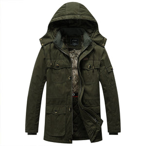 Men'S Hooded Plus Velvet Thick Mid-Length Coat