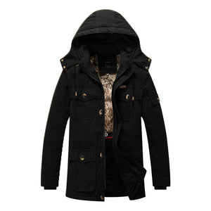 Men'S Hooded Plus Velvet Thick Mid-Length Coat