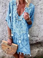 Load image into Gallery viewer, Women Bohemian V-Neck Print Tassel Mini Dress