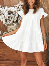 Load image into Gallery viewer, Women Cotton and Linen Short Sleeve Stitching Plain Mini Dress