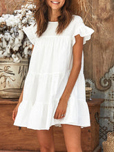 Load image into Gallery viewer, Women Cotton and Linen Short Sleeve Stitching Plain Mini Dress