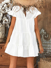 Load image into Gallery viewer, Women Cotton and Linen Short Sleeve Stitching Plain Mini Dress