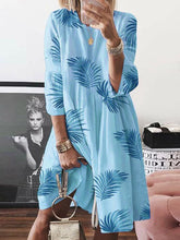 Load image into Gallery viewer, Women Cotton and Linen Round Neck Long Sleeve Leaf Print Mini Dress