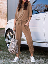 Load image into Gallery viewer, Solid Color Loose Fashion Single-breasted Short Sleeve Jumpsuit