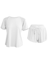 Load image into Gallery viewer, Fitness Breathable Short Sleeve Loose Shorts Yoga Two-piece Suit