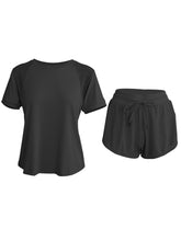 Load image into Gallery viewer, Fitness Breathable Short Sleeve Loose Shorts Yoga Two-piece Suit