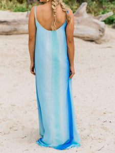 Women Vacation Gradient Chiffon Pockets Beach Sling Maxi Dress